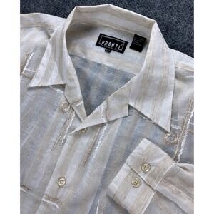 Pronti Collection by Phita Mens XXL Cream Tan Striped Embroidered Sheer Shirt